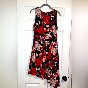 Worthington size 6 floral black and red uneven hemline dress
